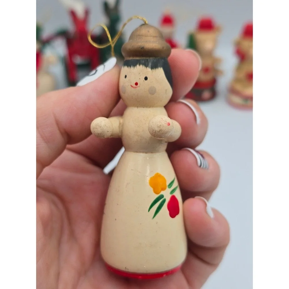 Unbranded Vintage Wooden Christmas Ornaments Mixed‎ Lot Multicolor Good Folk Art